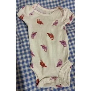 Carter's Baby Girls White Purple Owl Print Short Sleeve Bodysuit One Piece